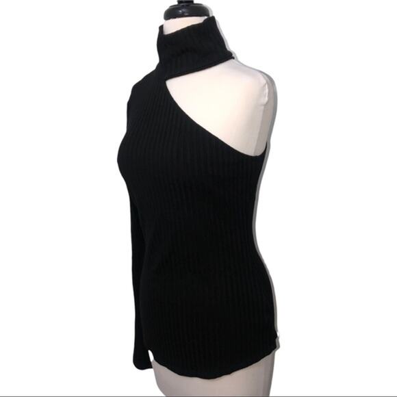 The Range Framed Ribbed Carved One Shoulder Black Turtleneck Top Size L NWT - Picture 5 of 10
